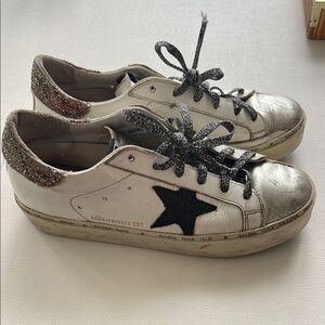 Golden Goose Women's Silver and Black Sneakers